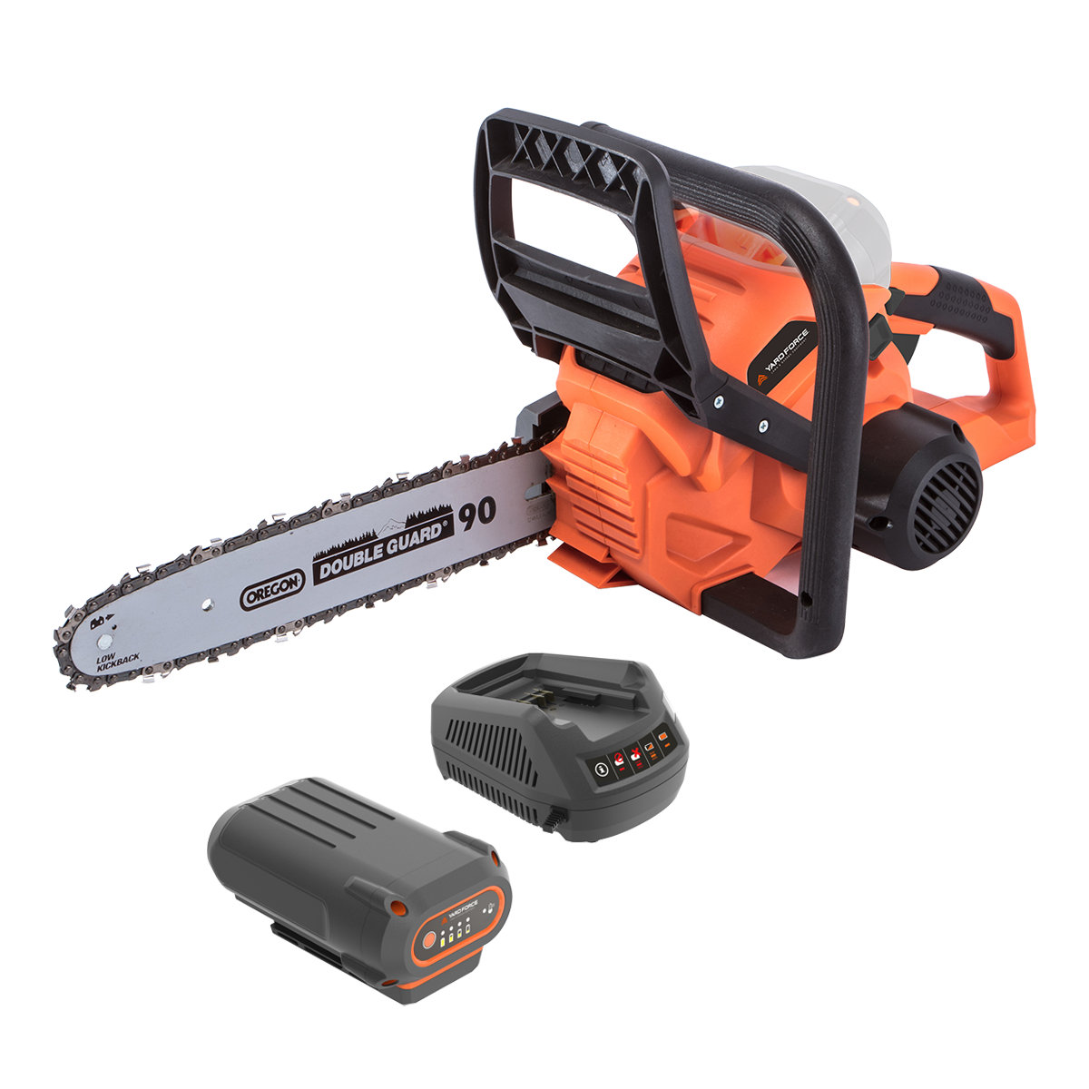 YARD FORCE 20V Double Battery Chainsaw LS C35W, 350mm Chain Rod Length,  8.5m/s Chain Speed, Ergonomic Soft Handle, No Battery and Charger,  Orange/Black : : Garden